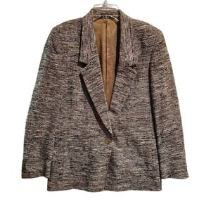 Vtg Barrie Pace LTD Tweed Blazer Jacket‎ Brown Tan Single Button Women 6/8